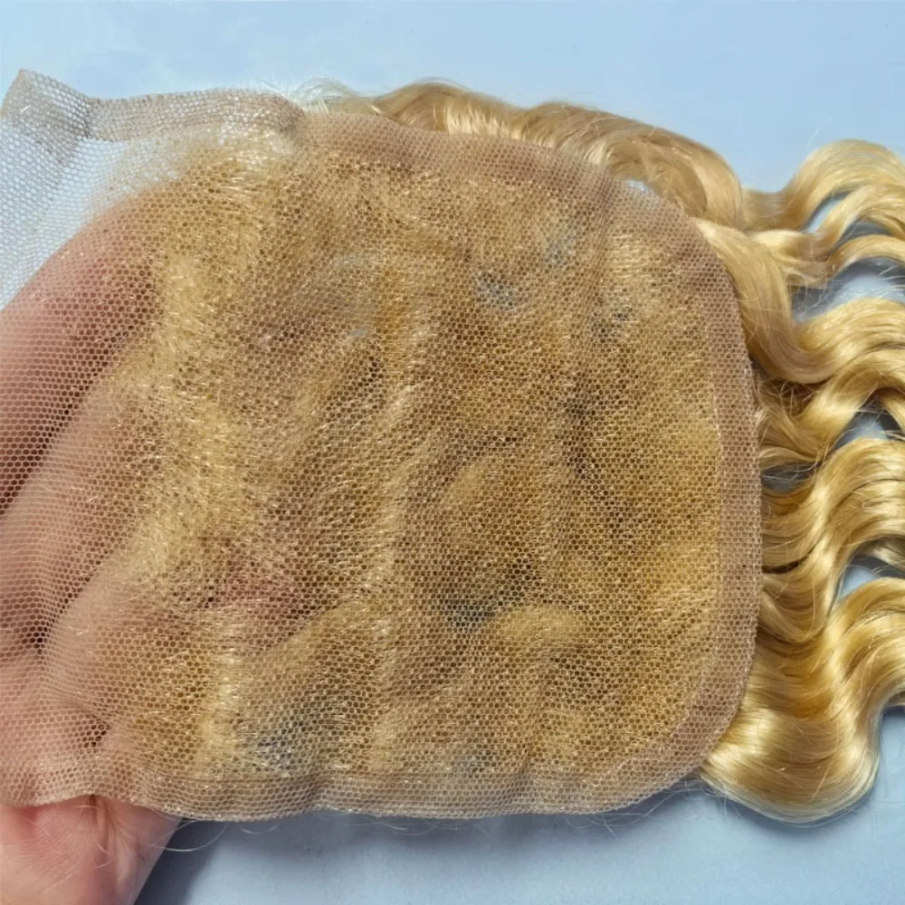 Deep Wave Human Hair Lace Closure 4x4 10-20 Inch 150% Density Honey Blonde 613 Brazilian Virgin Hair