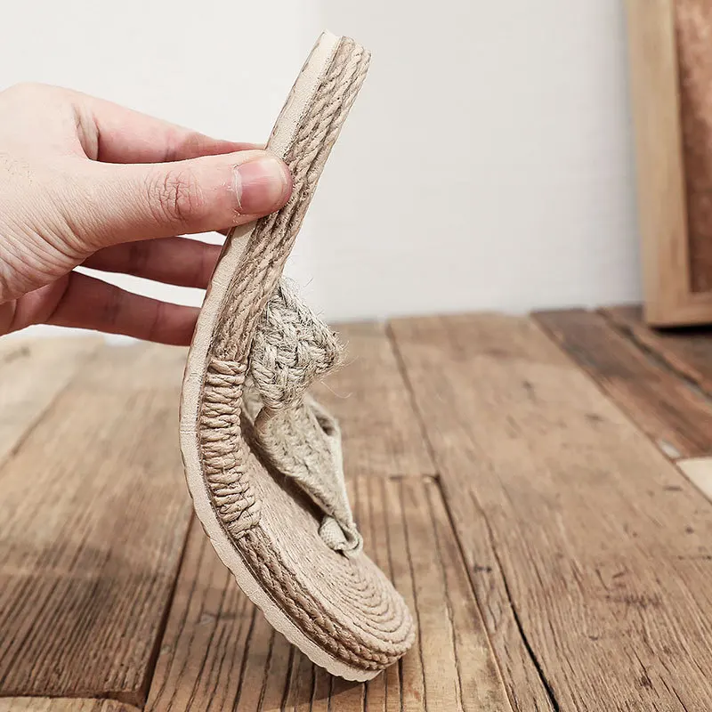 Women's Straw Flip Flops Floral Beach Sandals Fashionable Summer Slippers Casual Korean Style