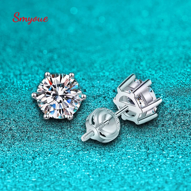 Smyoue Screw Thread 16ct Moissanite Earring Studs For Women Men Solitaire Ear Stud 100 S925