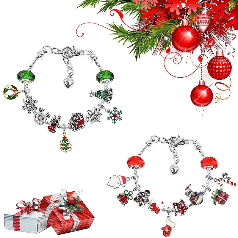 Advent Calendar Bracelets 24 Days Xmas Countdown Calendar DIY Jewelry Making Kit Gift Charm Beads 2 Bracelets For Kids Teens Wom