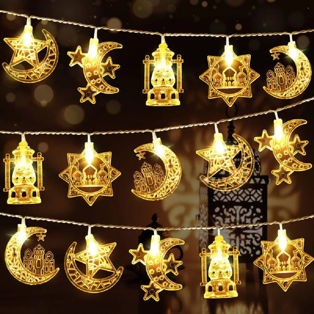 LED 문 스타 라마단 문자열 빛 배터리 운영 Eid 무바라크 요정 문자열 조명..
