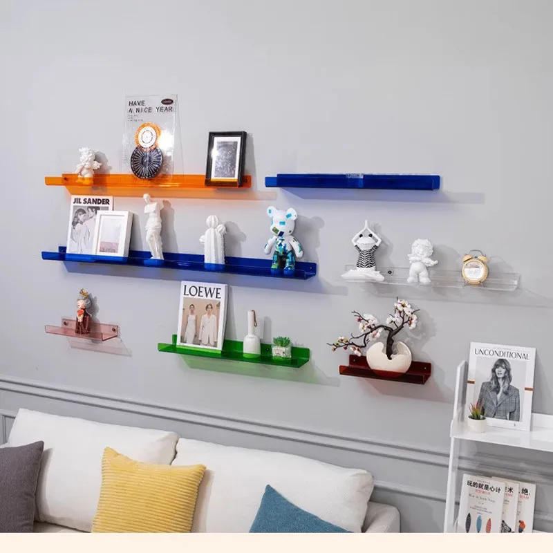 Storage Rack Color Acrylic Floating Shelf Wall Mounted Bookshelf Decorative Display Shelf Storage Rack For Room Bathroom Kitchen