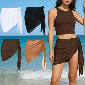 Women's Summer Beach Swimsuit Cover Up with Wrap Skirt Lightweight Chiffon Solid Color Dress Fashion New Hot Bikini Cover Up 1