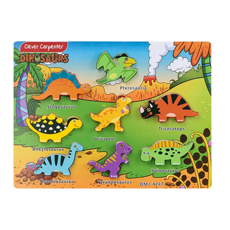 Wooden Dinosaur Puzzles Wooden Animal Puzzle Montessori Educational Preschool Toys Gifts For Colors & Shapes Cognition Skill electric car puzzle rail car toy car model toy urban scene construction diy jigsaw rail way space dinosaur