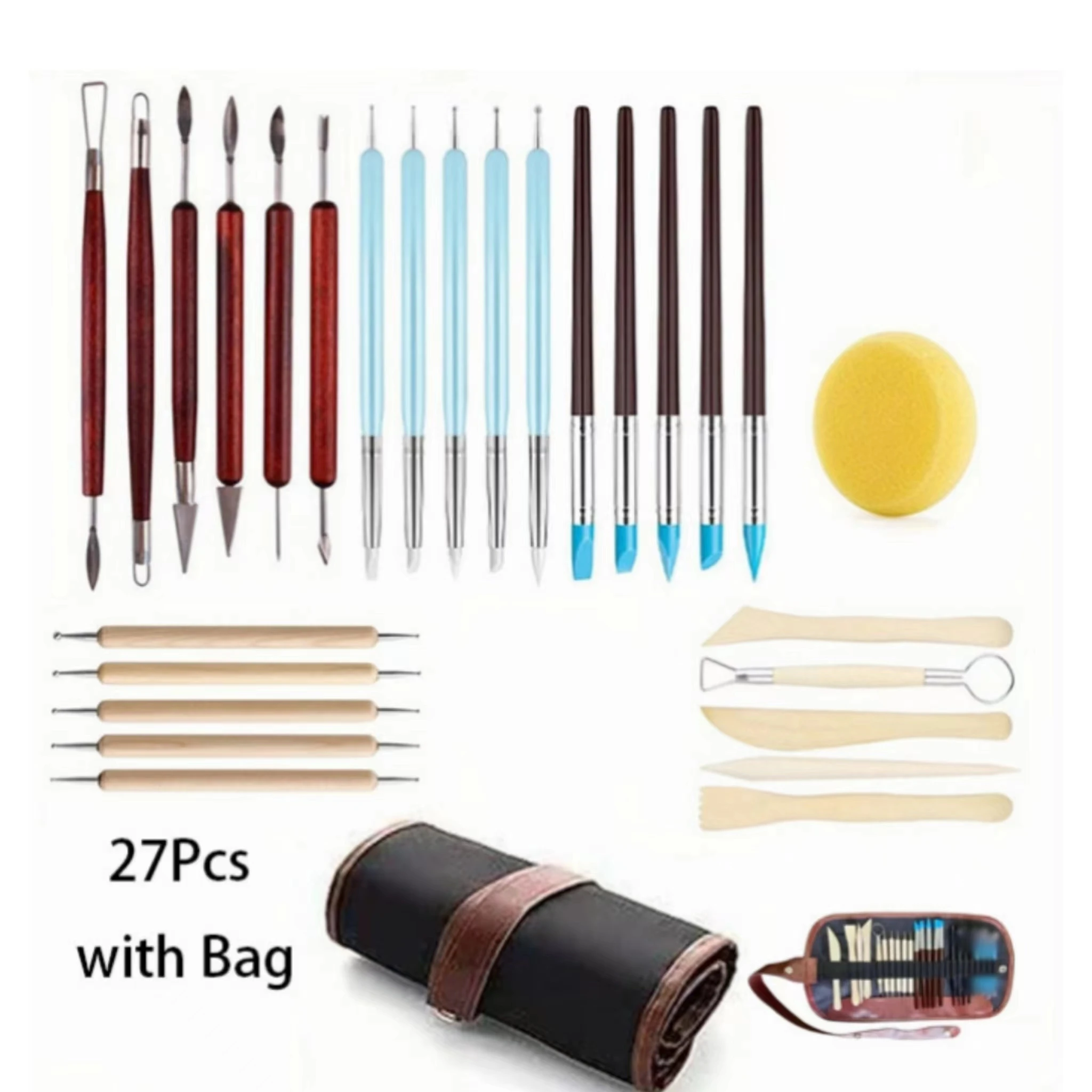 

Double Sided Pottery Clay Sculpting Tools 27Pcs Carving Tool Set with Carrying Case Bag for Beginners Professionals Pottery Arts