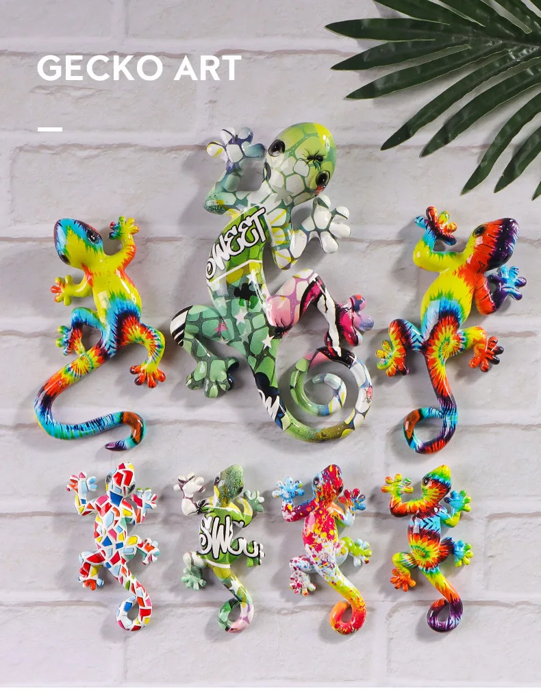 Kreative Farbe Haus Eidechse Statue Figur Harz Skulptur Schrank Wandbehang Home Office Bar Store Dekoration Ornament Handwerk – Detail 6