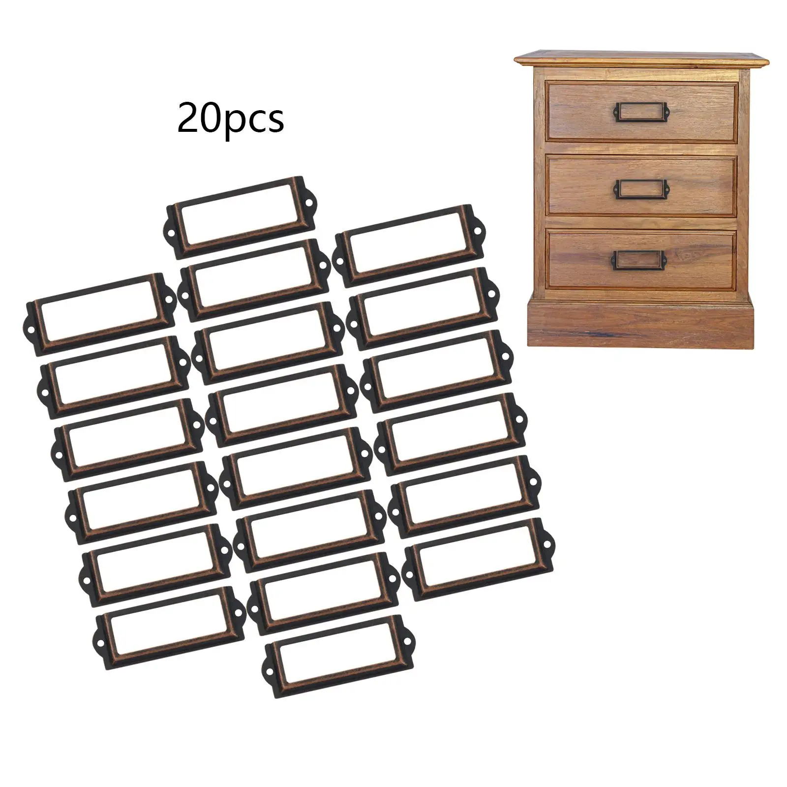 20x Office File Label Holder, Metal Frame Handle, Drawer Tag Pull Name Card Tag Hardware Accessories - 3