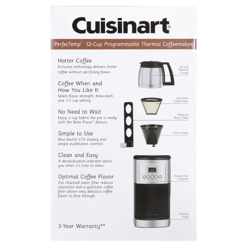 Ripley - CUISINART - CAFETERA PROGRAMABLE DE 12 TAZAS CON JARRA TÉRMICA  DCC-3400P1 ACERO INOXIDABLE