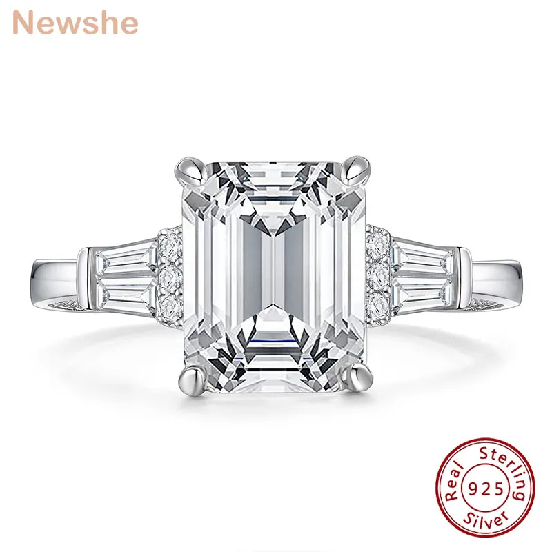 

Newshe 925 Sterling Silver 4.5 Carat Engagement Ring for Women Emerald Cut 5A Cubic Zirconia Anniversary Rings Wedding Jewelry