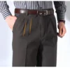 High Waist Double Pleated Straight Mens Pants 100% Cotton Autumn Winter Casual Pants Black Yellow Khaki Trousers for Male 2025