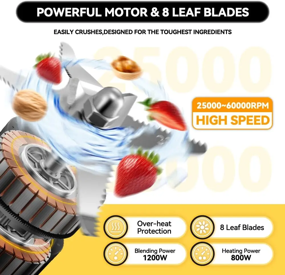 Ash01-B Blenders For Kitchen With Heating, 1200W Adjustable 26000-60000Rpm High Speed Food Processors, Black Professional 5 Ash01-B Blenders For Kitchen With Heating, 1200W Adjustable 26000-60000Rpm High Speed Food Processors, Black Professional 5