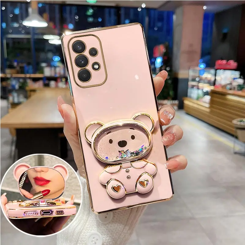 

Quicksand Mirror Bear Phone Holder Case For Samsung Galaxy A03S A32 A10 A21S A20S A10 A12 A13 A14 A23 A03 Folding bracket Cover