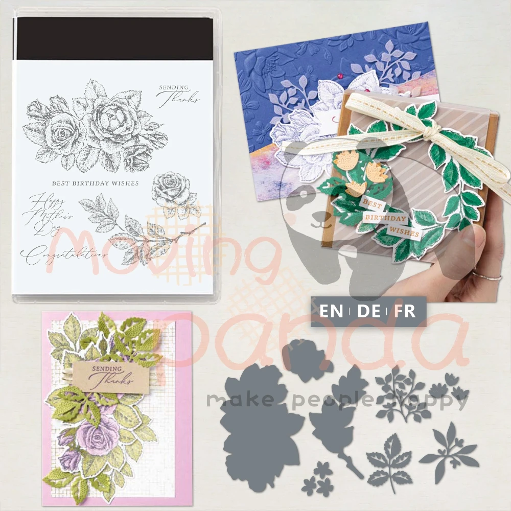 

MP887 Spring Day Blooming Flowers Clear Stamp Cutting Dies DIY Scrapbooking Supplies Stamps Metal Dies For Cards Crafts Decor