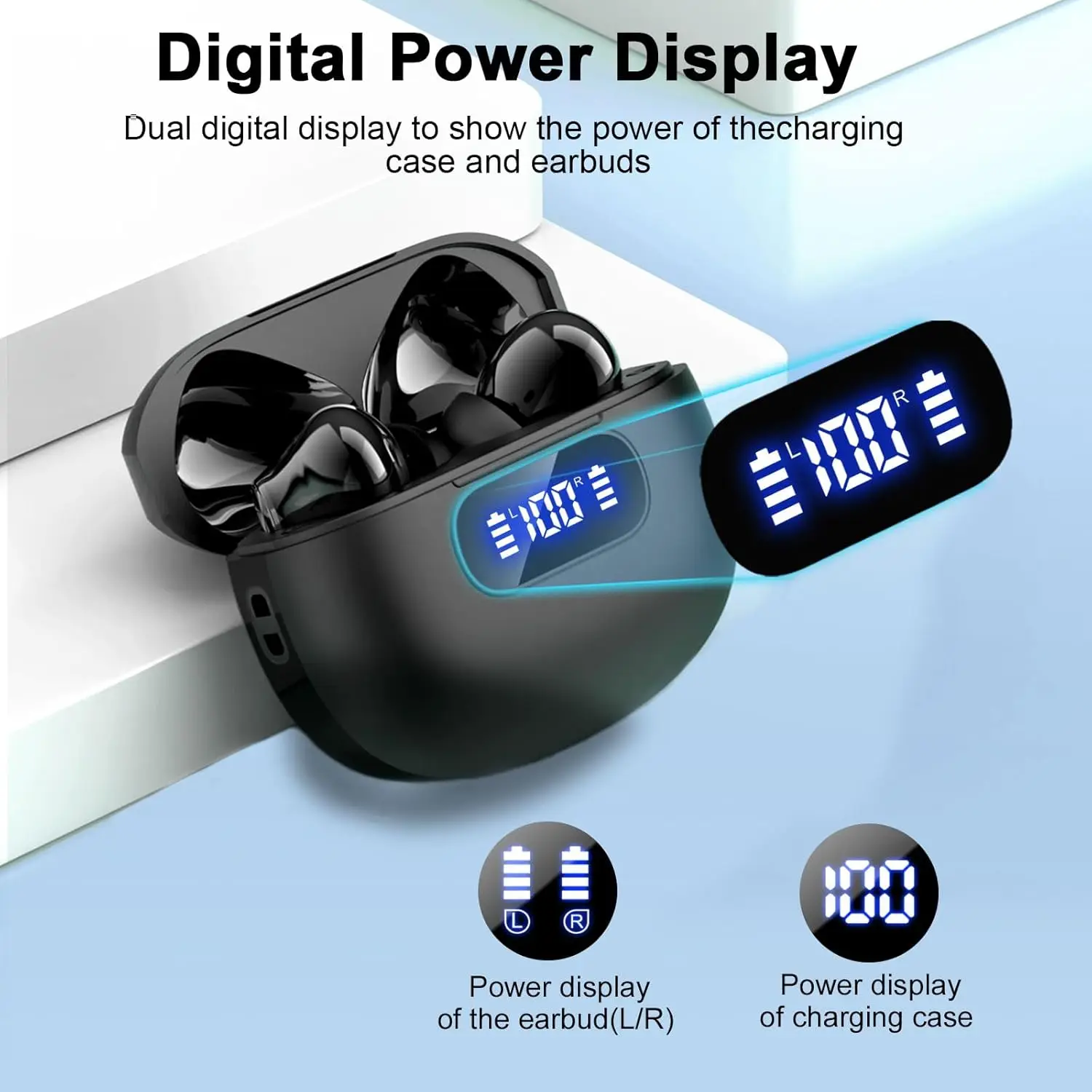 Wireless Earbuds with LED Display Case & Extended Battery Life