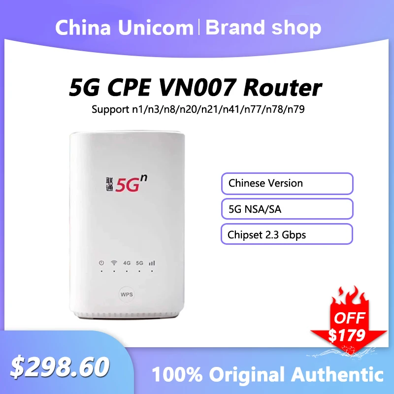 

Unlocked China Unicom 5G CPE VN007 Router 2.3Gbps Wireless CPE Pro Signal Repeater With Sim Card Support NSA/SA NR Amplifier