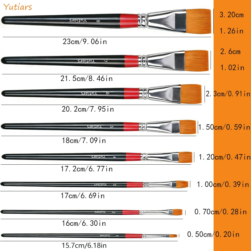 8Pcs 아티스트 플랫 페인트 브러쉬 아크릴 오일 수채화 구아슈 페인팅을위한 나일론 헤어 DIY 공예 및 미술 프로젝트