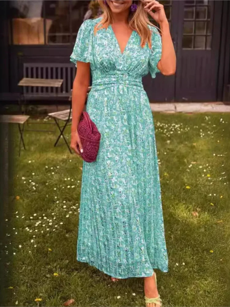 white christmas dresses Green Floral Open Back Mini Dress - Casual Dresses main image 0
