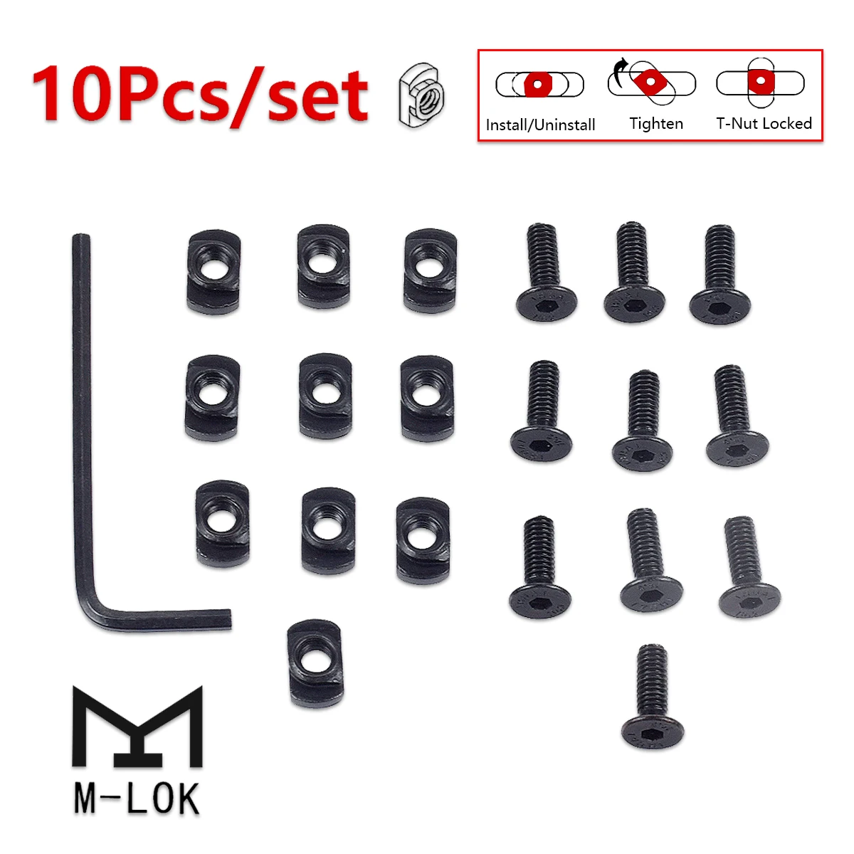 

Tactical 10Pcs M-LOK T-Nut Keymod Screw Replacement Set Airsoft Rifle AR15 M4 MLOK Rail Sections Hunting Weapon Gun Accessories