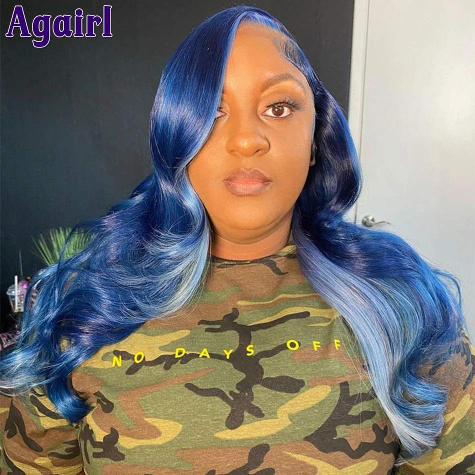

34 Inches Ombre Highlight Blue Blonde 13x6 Lace Front Body Wave Wig 13x4 Human Hair Lace Frontal Wigs for Women 4X6 Glueless Wig