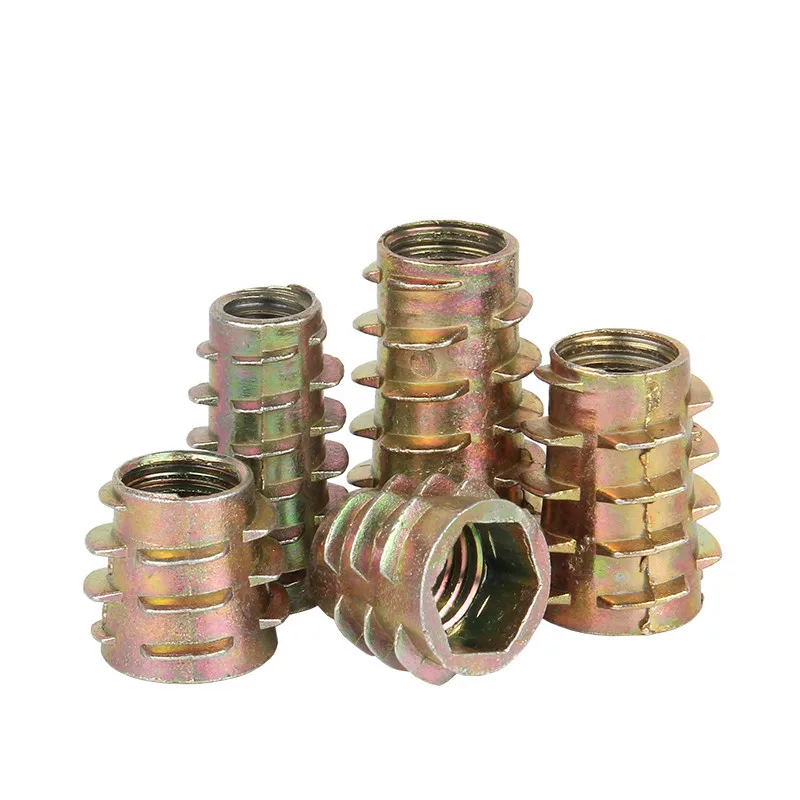 10-50P M4 M5 M6 M8 M10 Zinc Alloy Thread For Wood Insert Nut Flanged Hex Drive Head Furniture Nuts selection length 8mm to 25mm