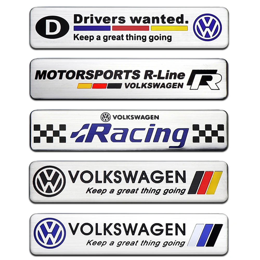 2pcs 3D Aluminum Car Body Rear Trunk Decoration Sticker Decal For Volkswagen VW Racing RLine Emblem Badge Auto Refit Accessories