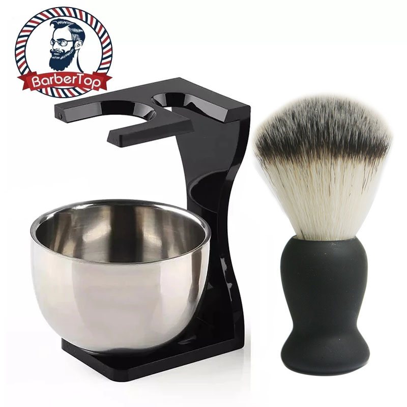 Barbertop Professional Men Beard Shaving Brush Set Stainless Steel Bowl Stand Mustache Facial Cleaning Tool