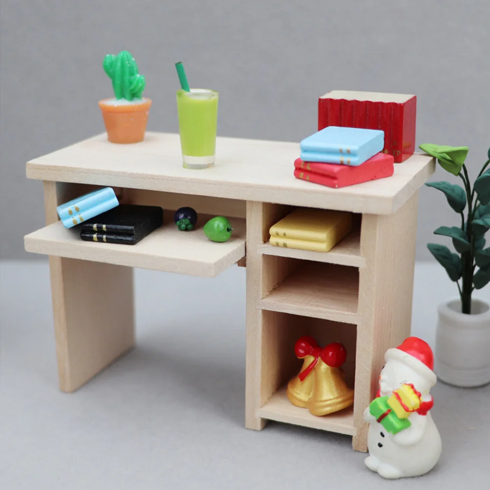

Miniature Dollhouse Computer Desk Child Furniture Figurine Wood Classroom Chair Model
