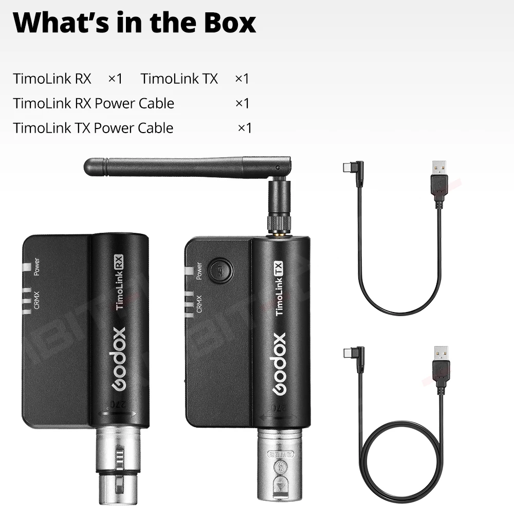 Godox TimoLink TX RX Wireless DMX Transmitter Receiver Set Automatic Frequency Hopping Built-in CRMX Lumenradio