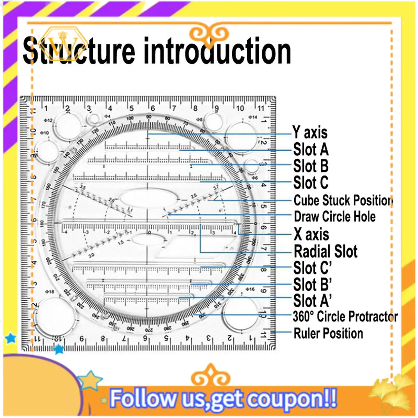 최신 다기능 원형 그리기 템플릿, 기하학적 그리기 도구, 측정 눈금자, 회전 각도