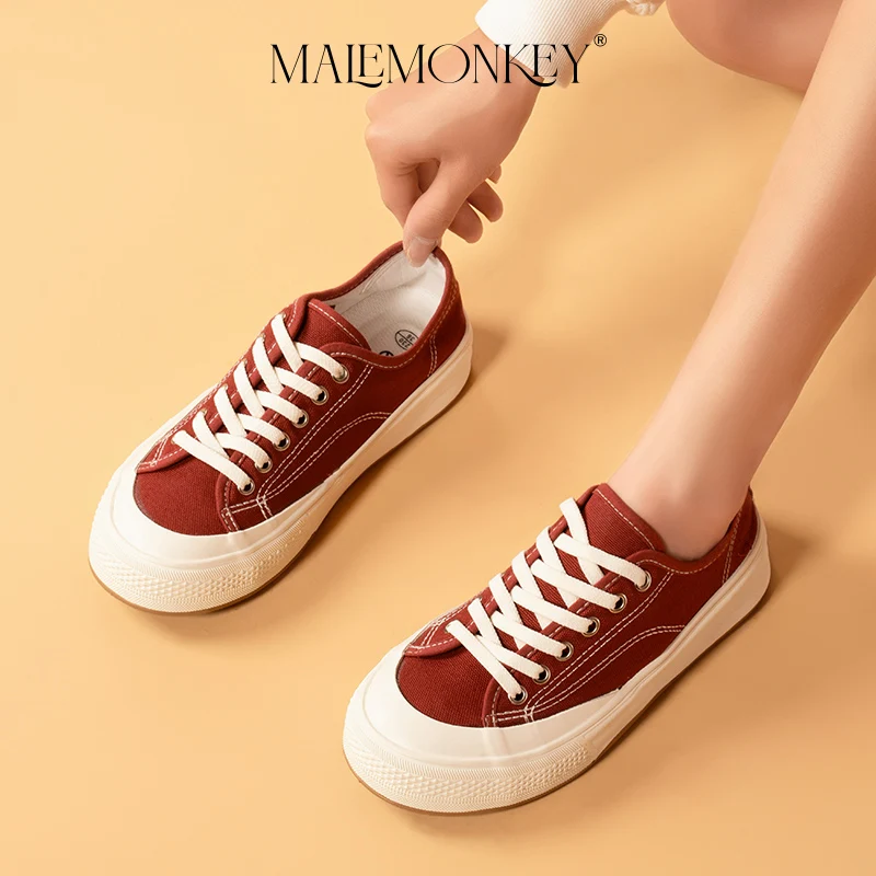 

MALEMONKEY Platform Shoes Women 2023 New Summer Autumn Casual Sport Shoes Ladies Round Toe Rubber Flat Lace-up Vulcanized Shoes