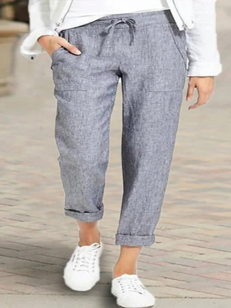 

Women's Pants New In Summer Thin Style Commuter Casual Elastic Waist Drawstring Slim Loose Straight Leg Pants Women's Clothing