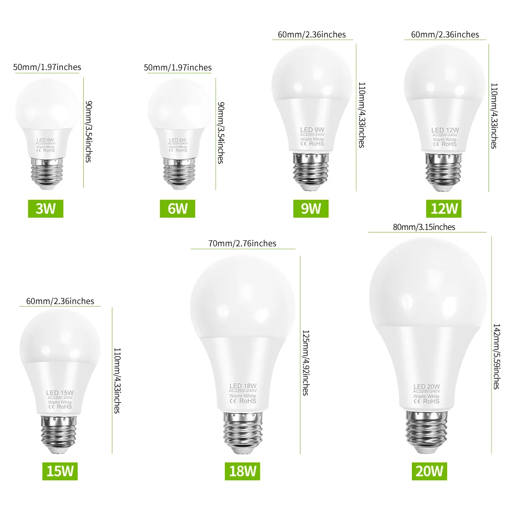 20W LED 전구 E27/E26 램프 E14 샹들리에 전구 3W 6W 9W 12W 15W 18W 3000K/6500K 에너지 절약 AC220V 가정용 거실
