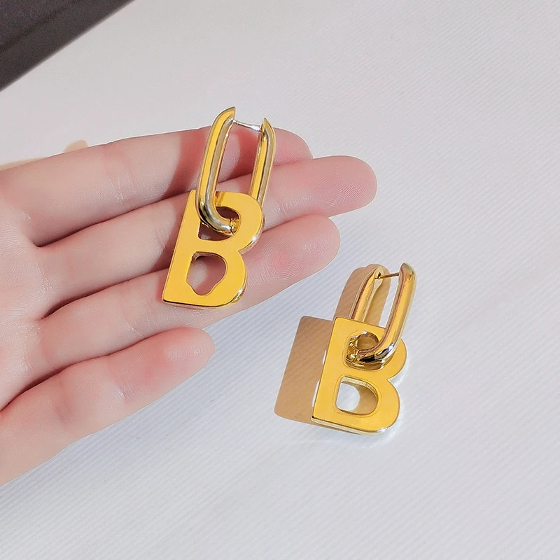 Gold Letter B Pendant Earrings Women Luxury Quality Jewelry Drop Dangle Earring Accessories for Women Korean Fashion Aesthetic