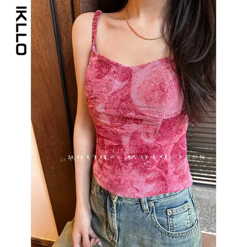 

2024 Summer New Korean Design Tank Top with Spicy Girl Slim Fit Top and Women's Pure Desire Printed Tank Top Female Clothing