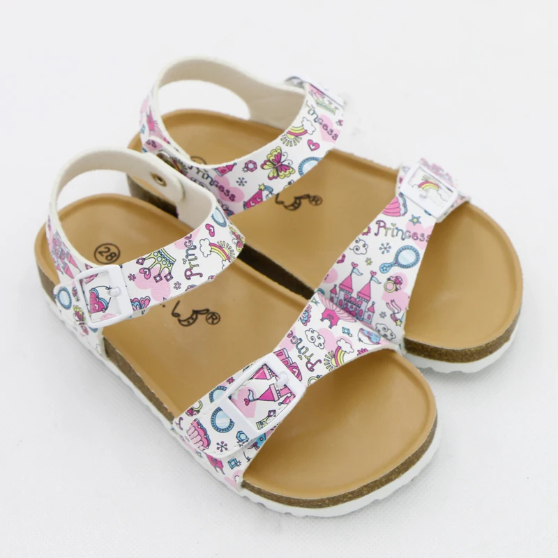 bata children's sandals 2020 Summer Girls Sandals Printing Pu Leather Corks Open Toe Slides Flats with Little Girl Shoes for School 2-12 Years Toddler child shoes girl Children's Shoes