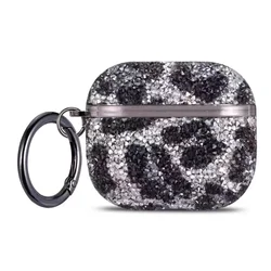 Deluxe Plated Sparkling Diamond Bluetooth Headphone Case with Keychain - Shockproof Earphone Cover - Airpods 1 2 (Light Grey)