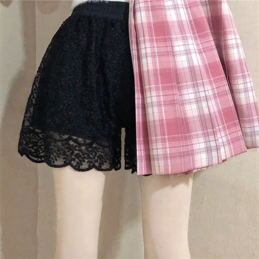 Safety pants Lace Shorts Soft Women 2 Layers Underskirt Shorts High Waist Casual White Elegant Loungewear
