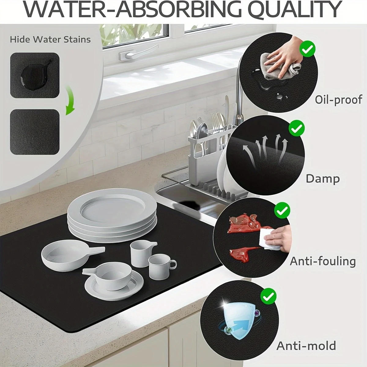 1pc-Pu Leather Countertop Draining Mat Kitchen Bar Drain Pads Absorb Water And Dry Quickly For Washstand Bathroom Floor Mats