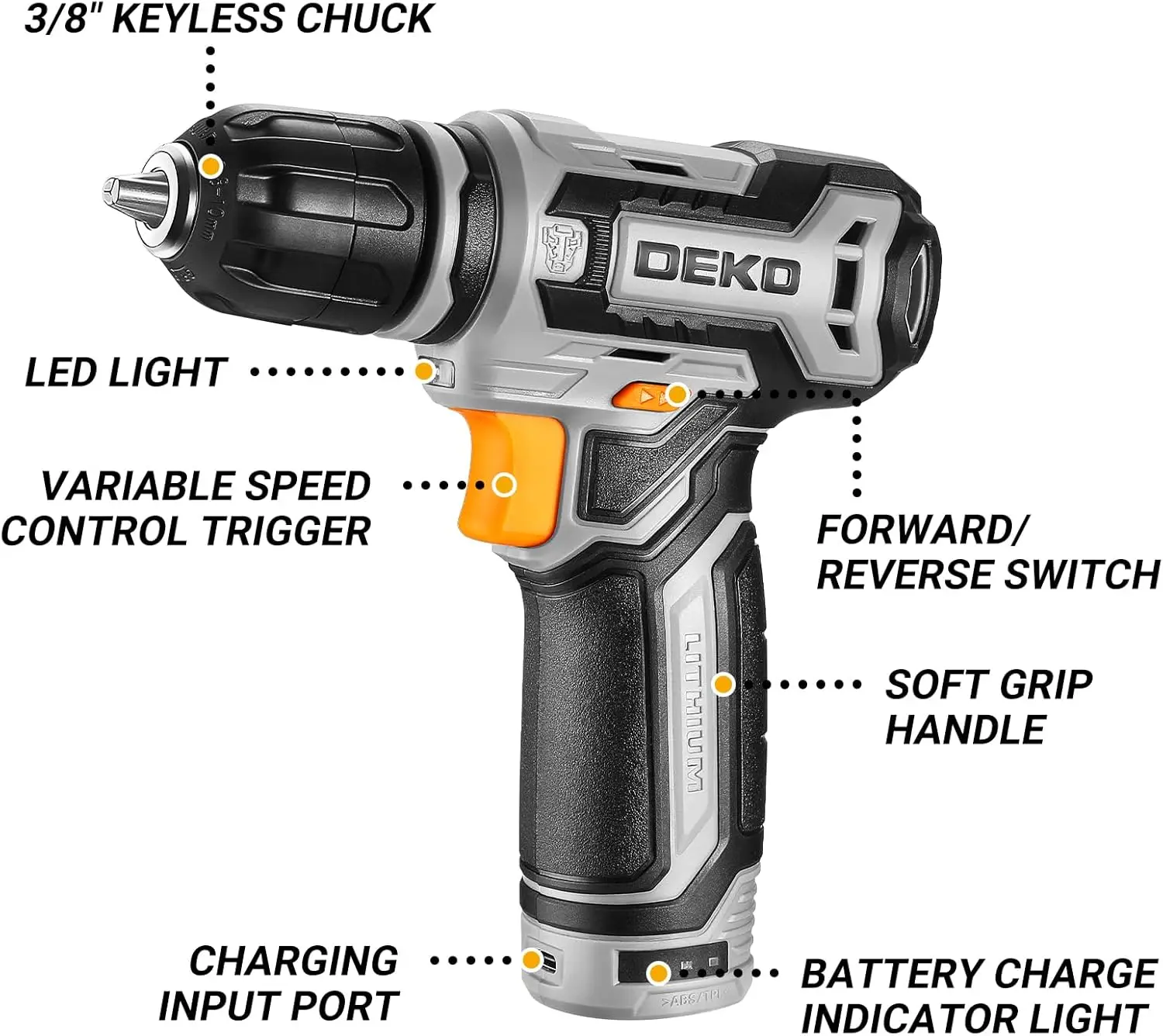 Cordless Drill Set with LED Light and Keyless Chuck