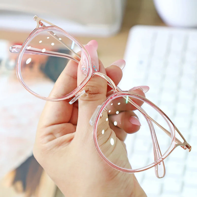 

Blue Light Glasses for Women Metal Round Frame Retro Personality Trend Cat Ear Glasses Optical Computer Transparent Eyeglasses