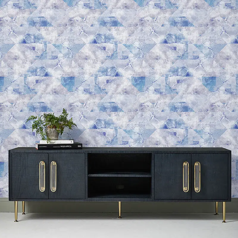 

Papel De Pared Fashion 3D Geometric Abstract Wallpaper Blue Triangles Background Wallpaper Marble Texture Nordic Ins Bedroom