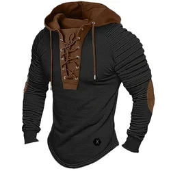 Men's Solid Color Pleated Hood Long - Sleeve Hoodie - Street Style Fashion, Sizes S - XXXL - XXXL (Black)
