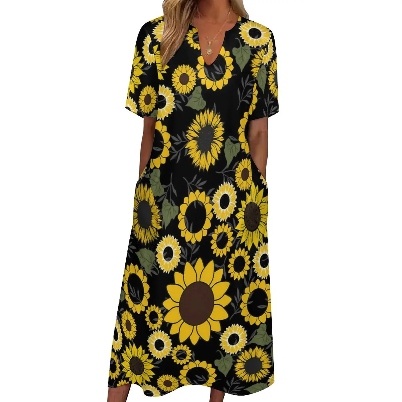 

Sunflower Dress Cute Flowers Kawaii Maxi Dress Korean Fashion Bohemia Long Dresses Womens V Neck Custom Big Size Vestidos