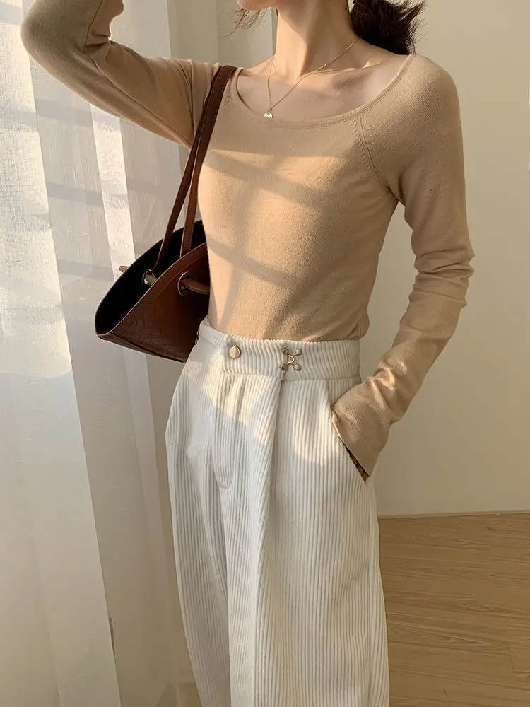 capri leggings Corduroy wide-leg pants women autumn and winter high waist drape loose drape white velvet straight and thin corduroy loose pants capri pants