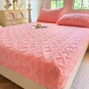2024 New Tuff Wool Solid Color Bed Hat Autumn/winter Thickened Thermal Mattress Cover 360 Degree Wrap with Elastic Sheet 200x220 3