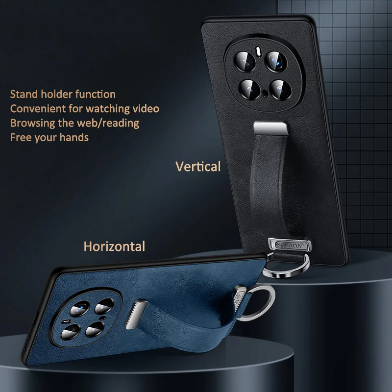 Luxury PU Leather Finger Grip Strap Case with Belt Loop - Premium Business Protector Shell