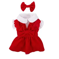 Winter Warm Puppy Princess Dress with Bow Knot - Solid Color Skirt & Hair Clip Set - S (1 Pcs Set)