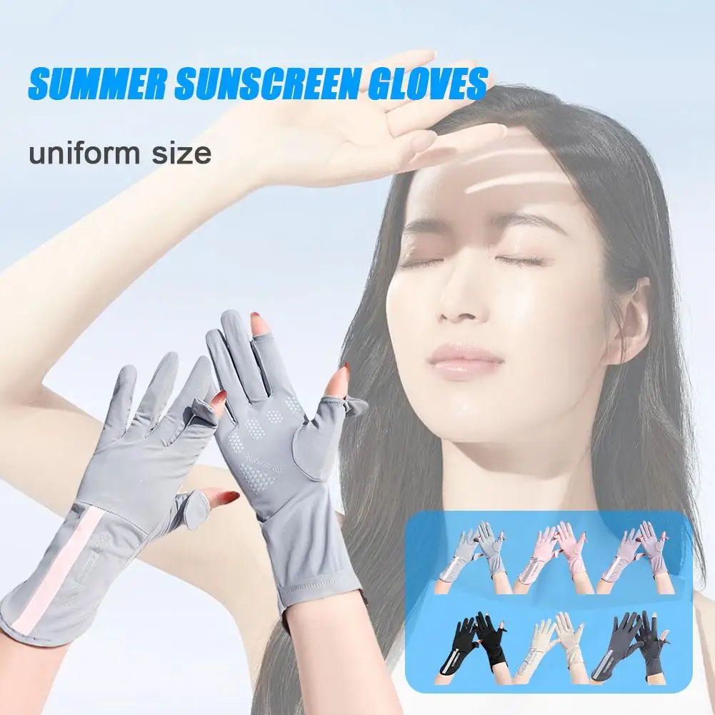 

Summer Sunscreen Gloves Thin Ice Silk Breathable Touch Riding Non-slip Gloves Color Driving Screen Solid R9G4