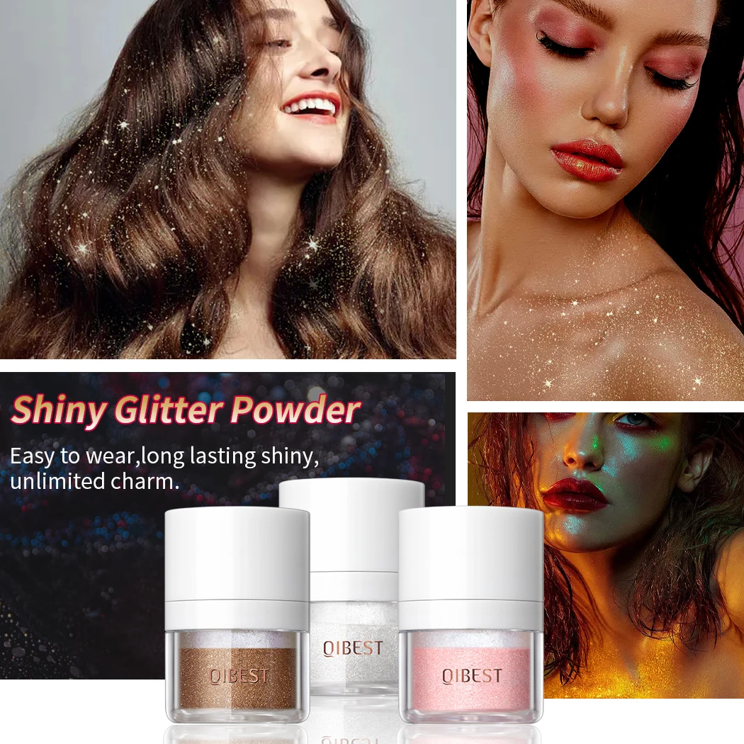 New Hair Body Glitter Powder Sparkly Shimmer Glow Face Highlighter Long Lasting Holographic Powder Makeup For Party Date 3 Color 4
