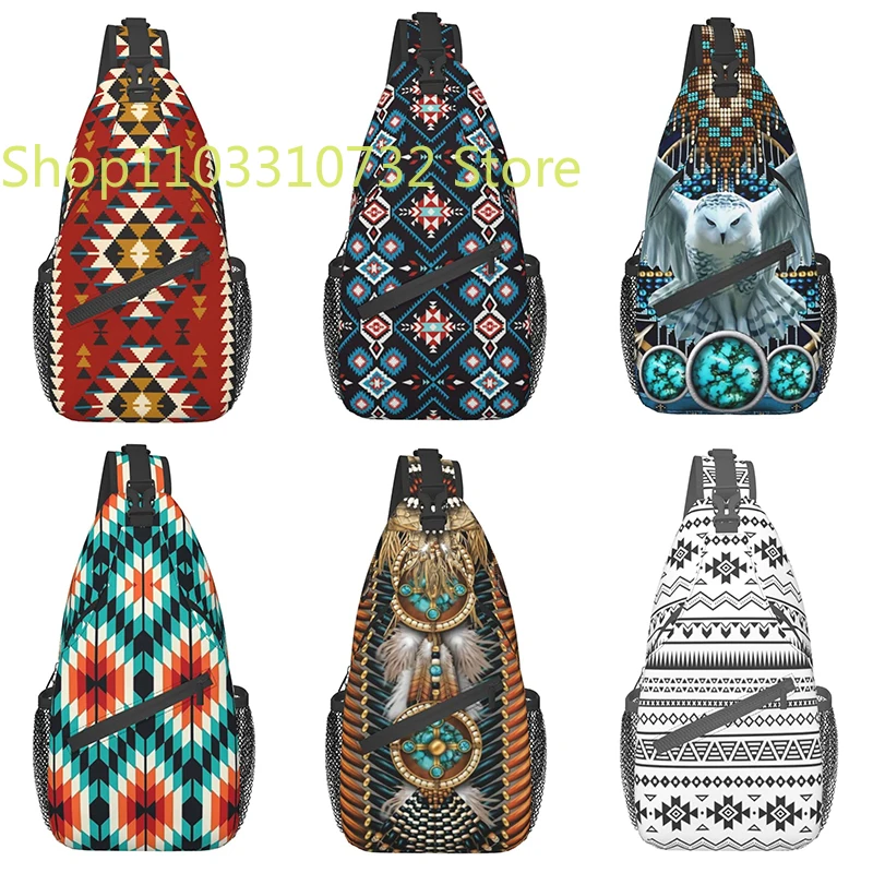 

Aztec Navajo Sling Bag Crossbody Backpack,Tribal Seamless Colorful Geometric Pattern Ethnic Chest Bag Adjustable Backpack